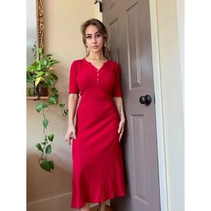 Ralph Lauren Red Henley Maxi Dress Waffle Knit Medium